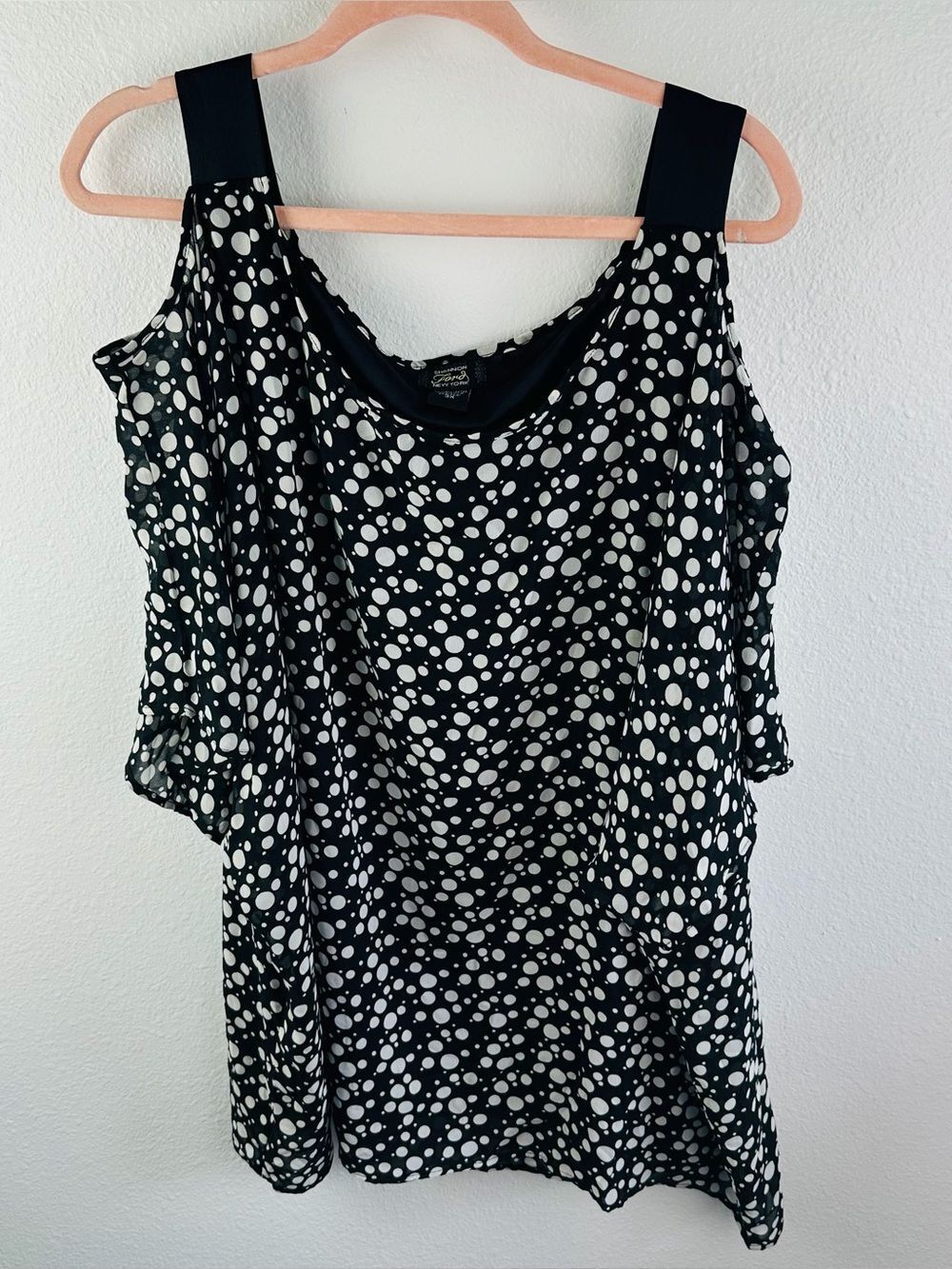 Shannon Ford Black White Polka Dot Cold Shoulder Blouse Size 3X